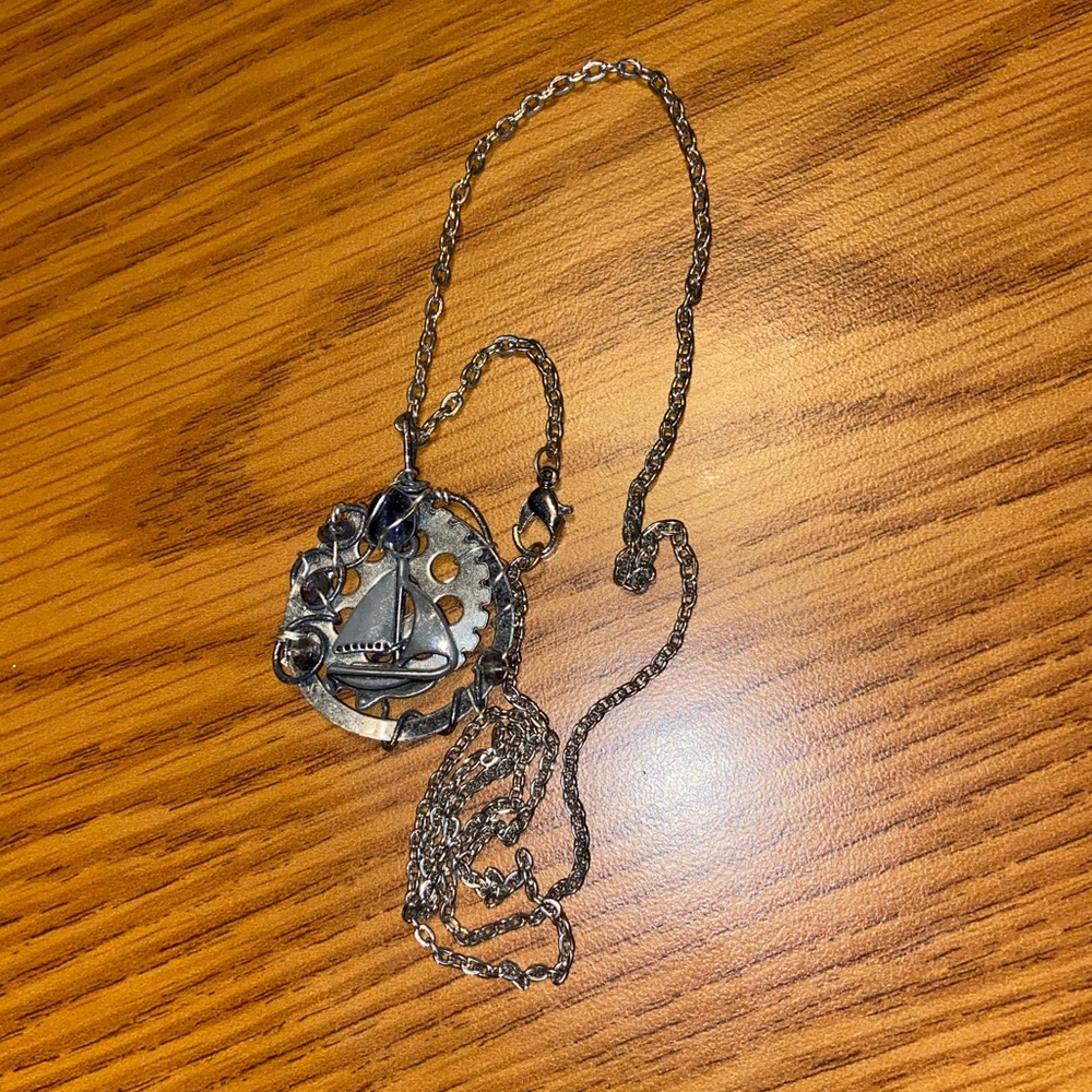 Steampunk Gear and Ship Necklace